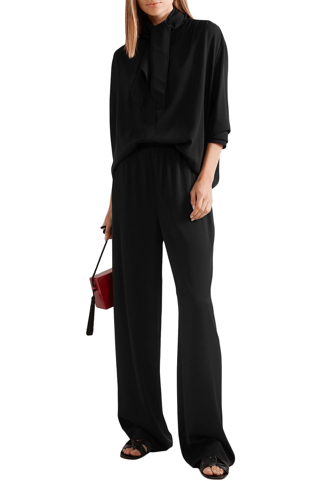 THE ROW Oversized pussy-bow silk-crepe blouse