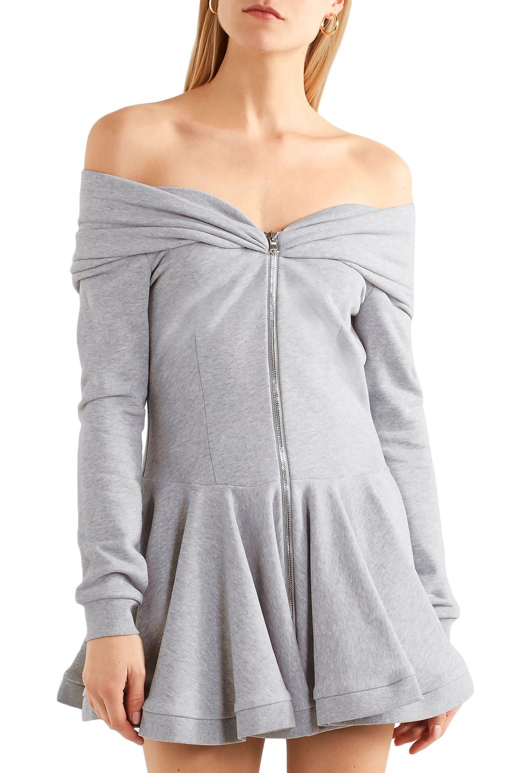 MOSCHINO Off-the-shoulder cotton-jersey peplum mini dress
