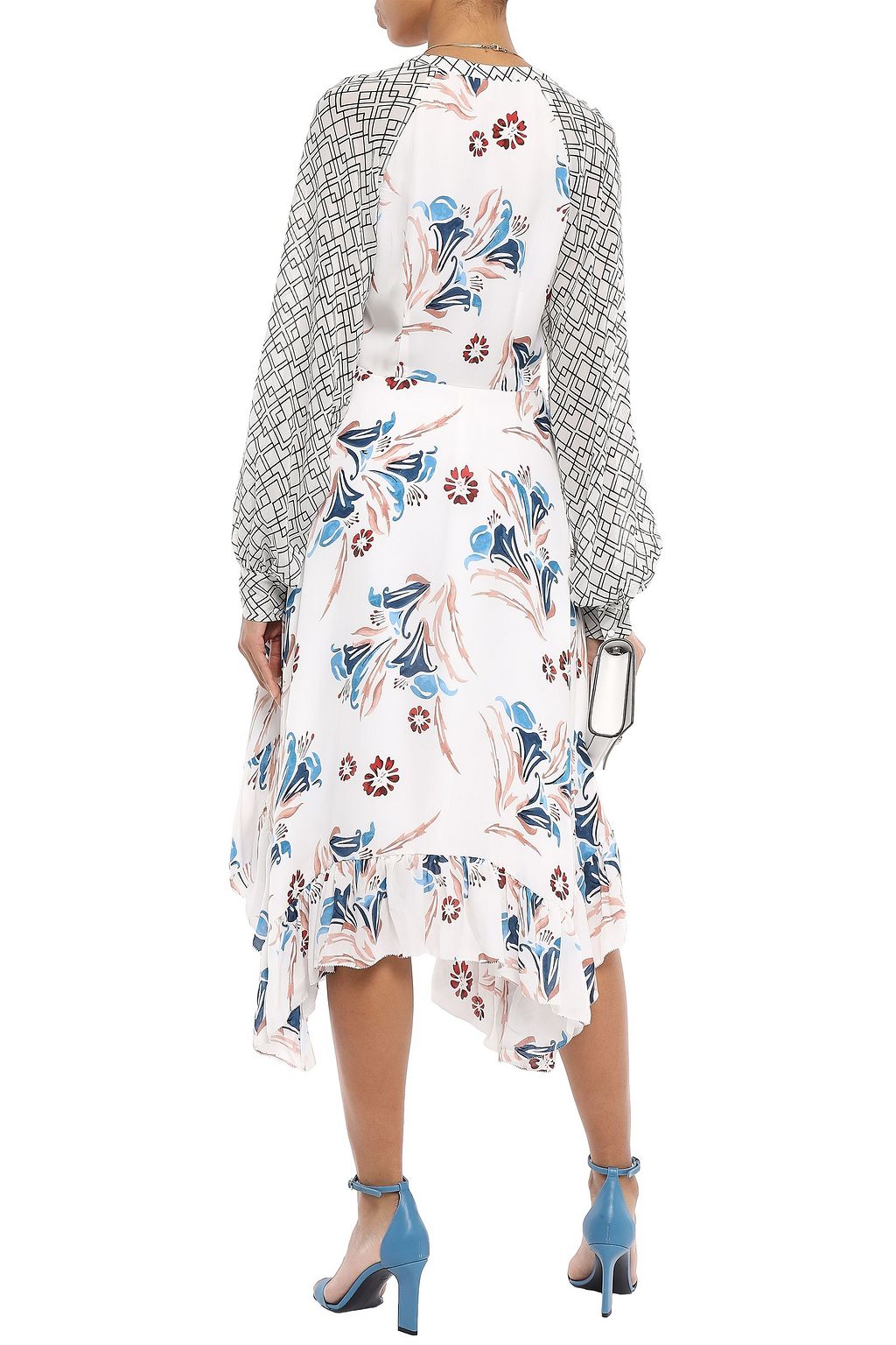 JOIE Morley asymmetric georgette-paneled floral-print silk-crepe midi dress