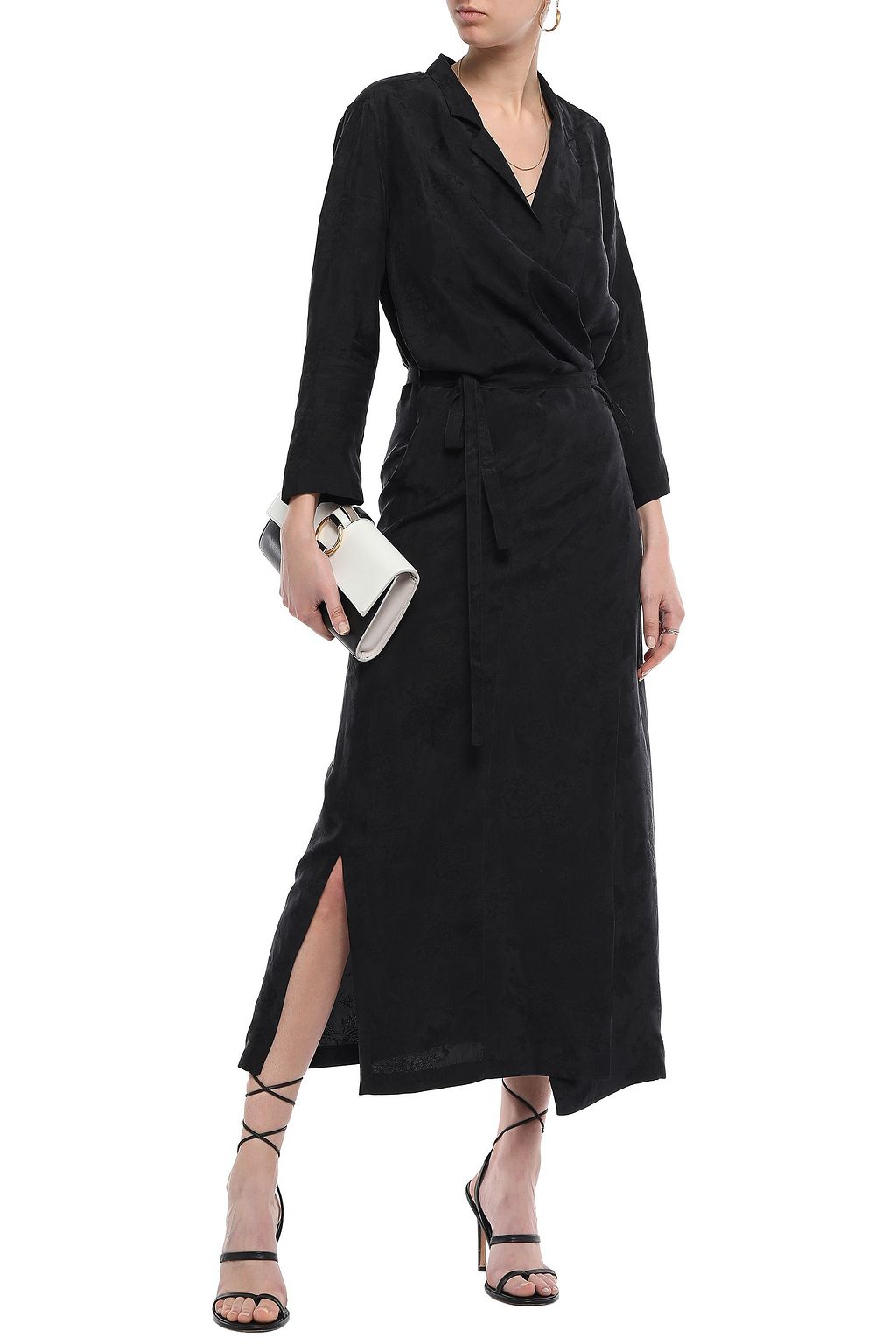 black jacquard midi dress