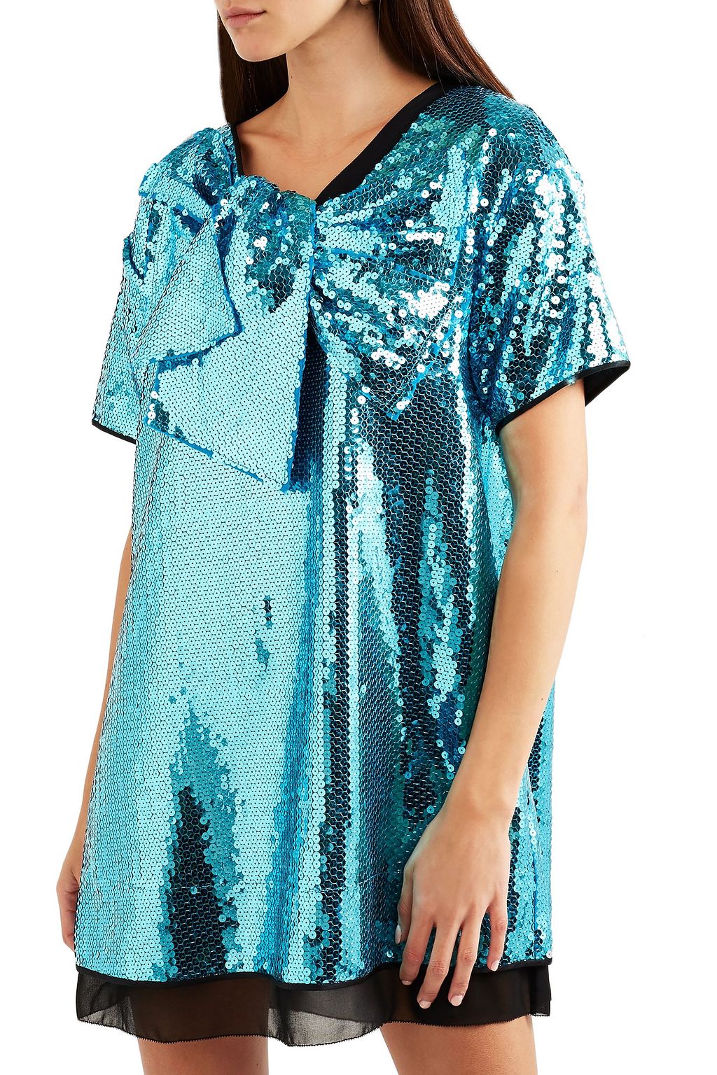 MARC JACOBS Satin-paneled bow-embellished sequined georgette mini dress