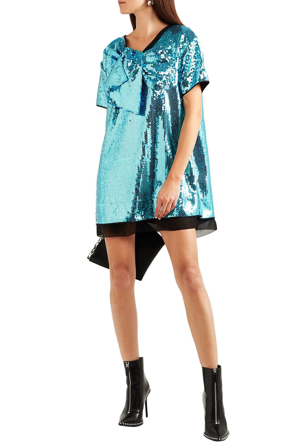 MARC JACOBS Satin-paneled bow-embellished sequined georgette mini dress