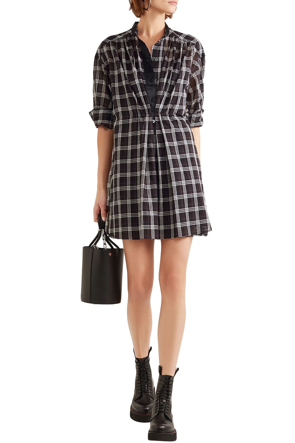 MARC JACOBS Satin-trimmed checked silk-voile dress
