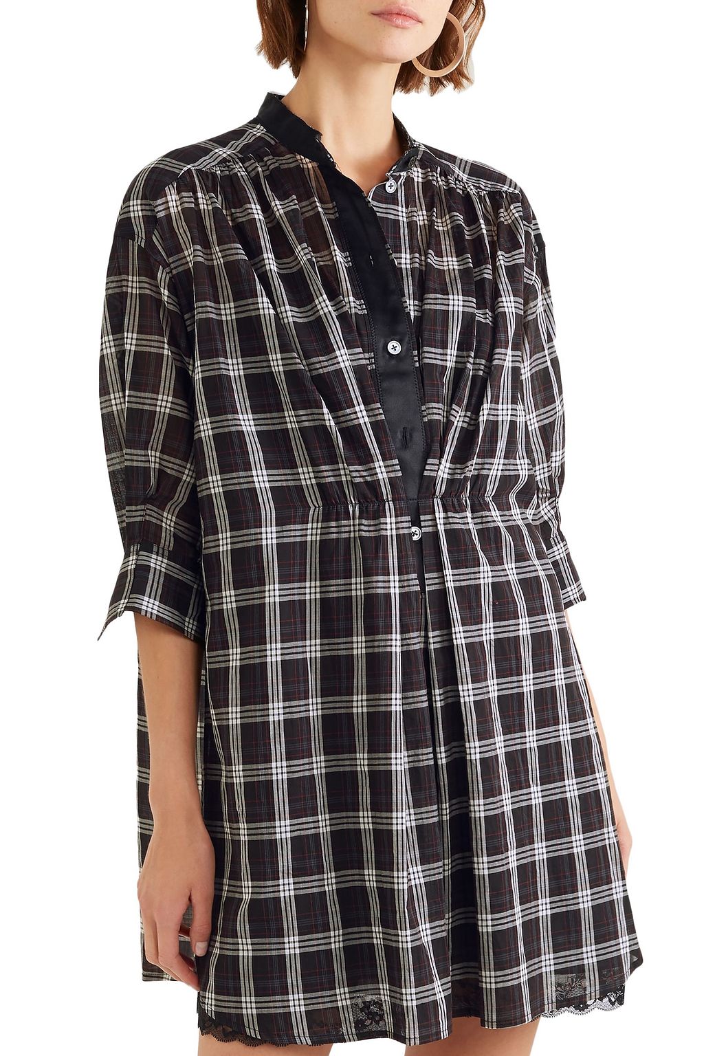 MARC JACOBS Satin-trimmed checked silk-voile dress