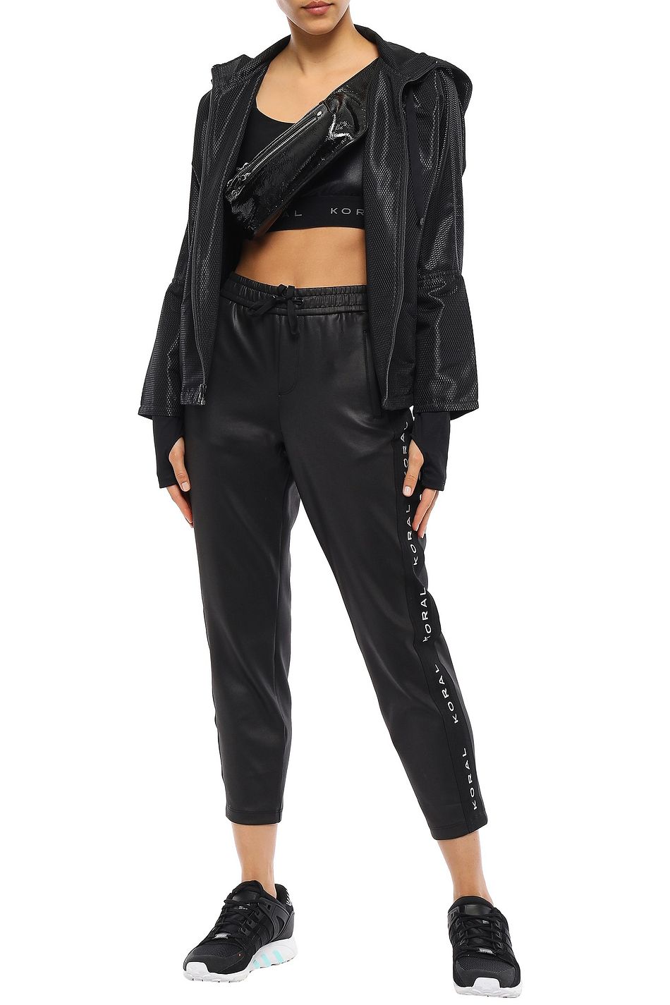 track pants and crop top