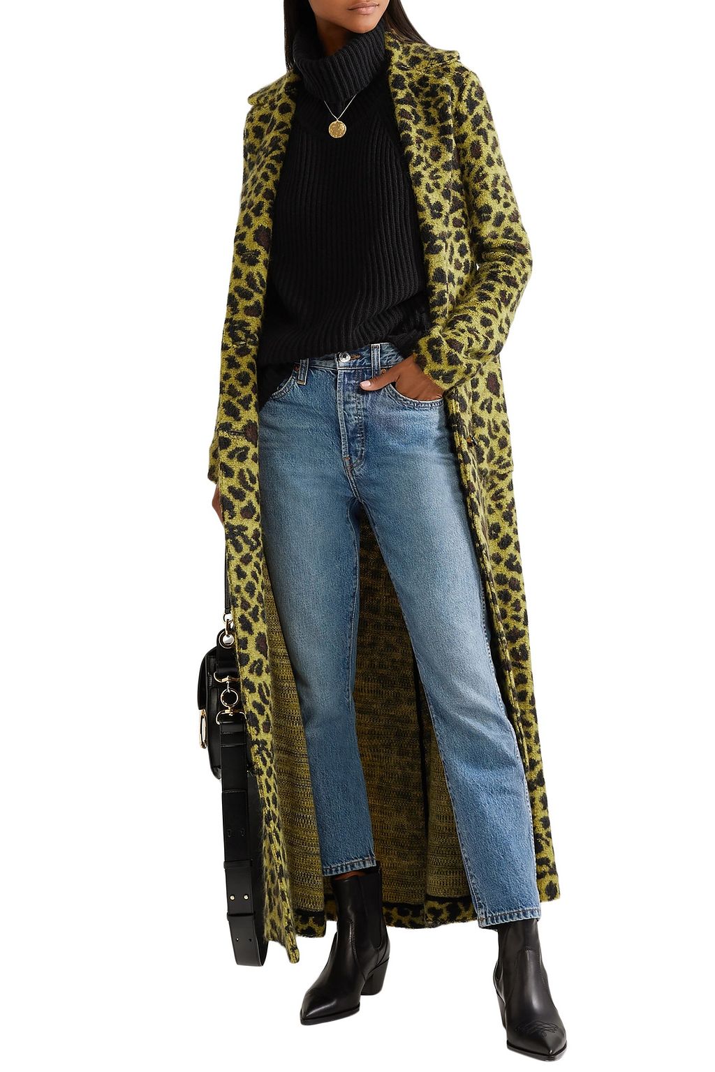 MISSONI Leather-trimmed leopard-print wool-blend coat