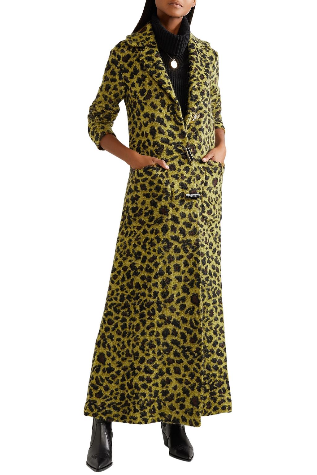 MISSONI Leather-trimmed leopard-print wool-blend coat