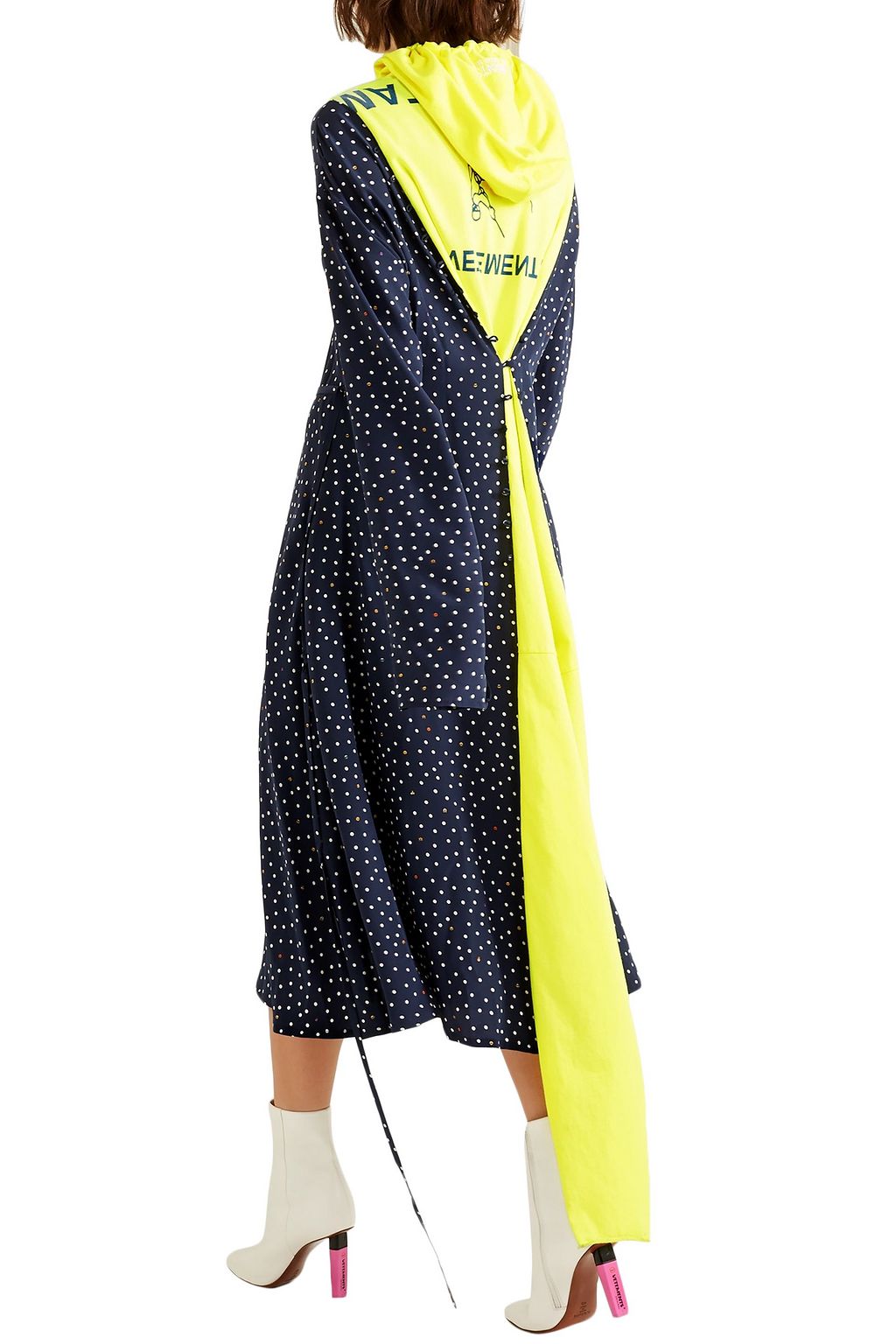 VETEMENTS Cotton fleece-paneled printed silk crepe de chine dress
