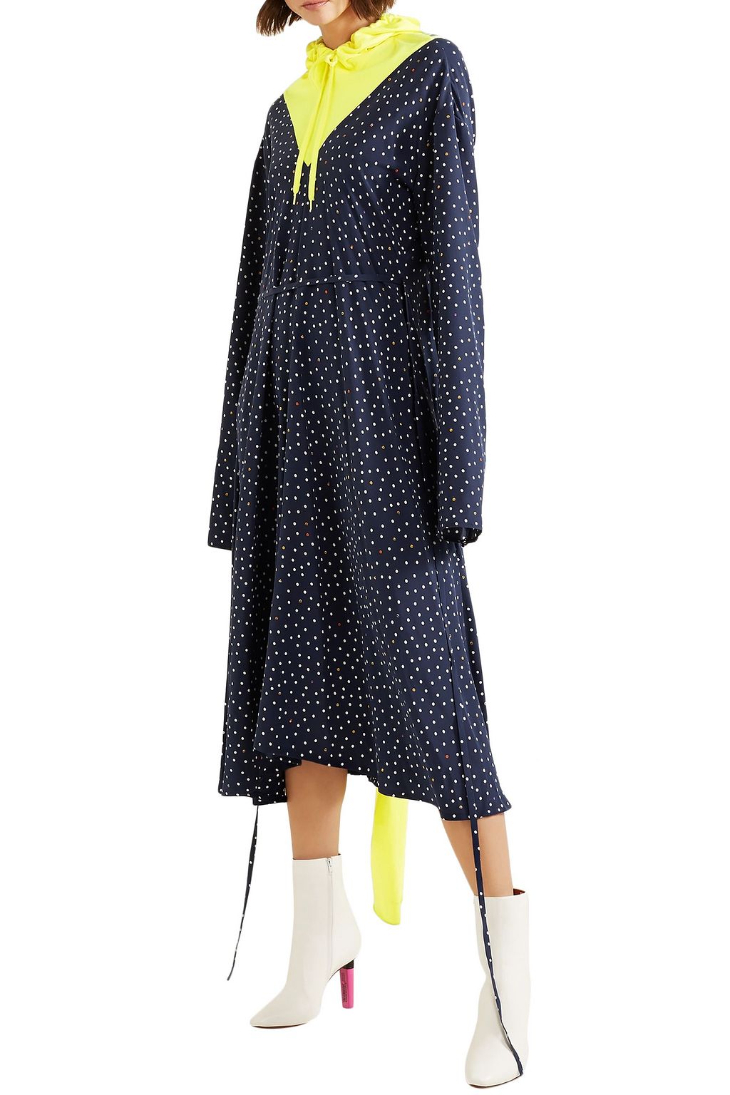 VETEMENTS Cotton fleece-paneled printed silk crepe de chine dress