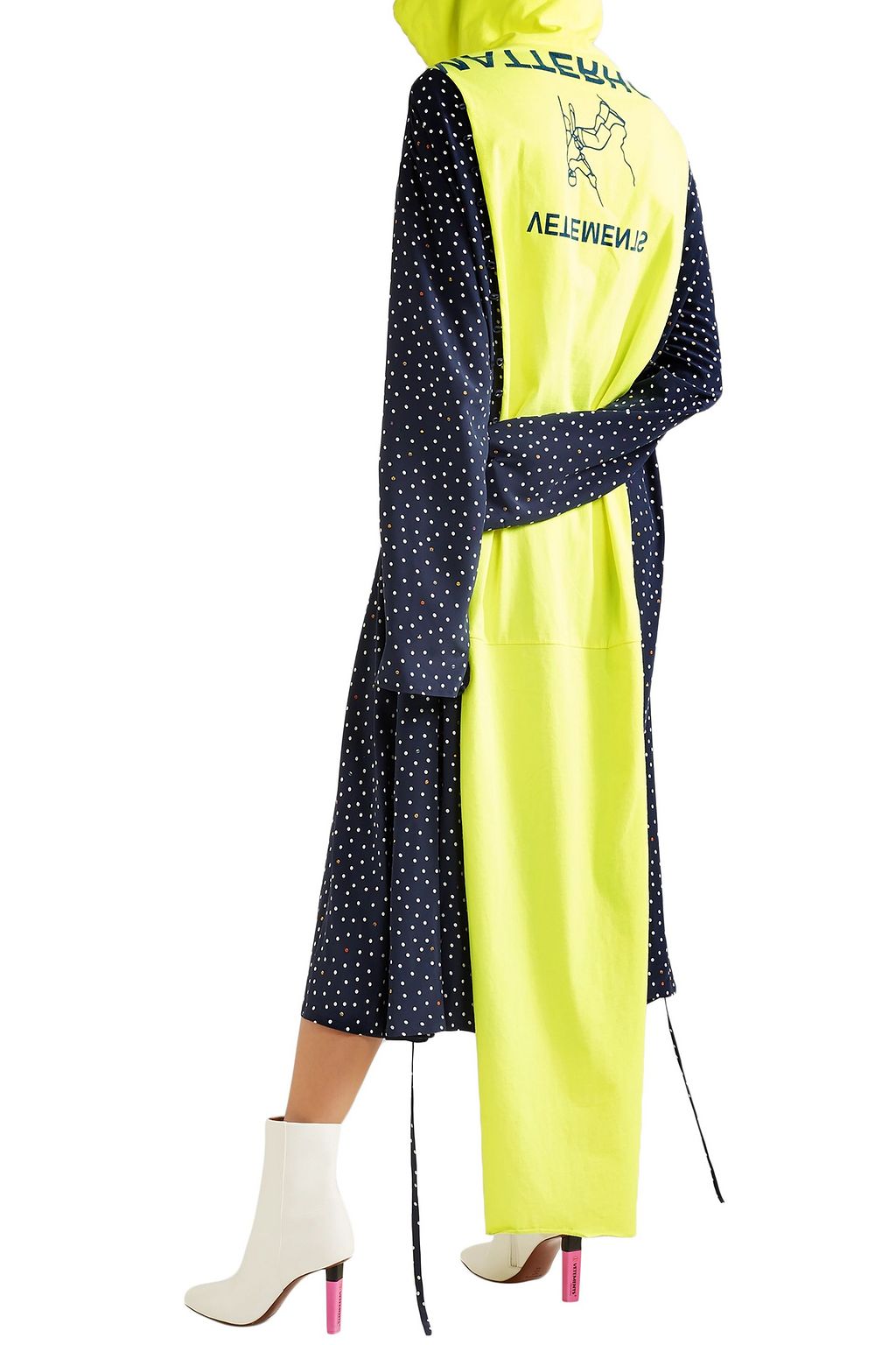 VETEMENTS Cotton fleece-paneled printed silk crepe de chine dress