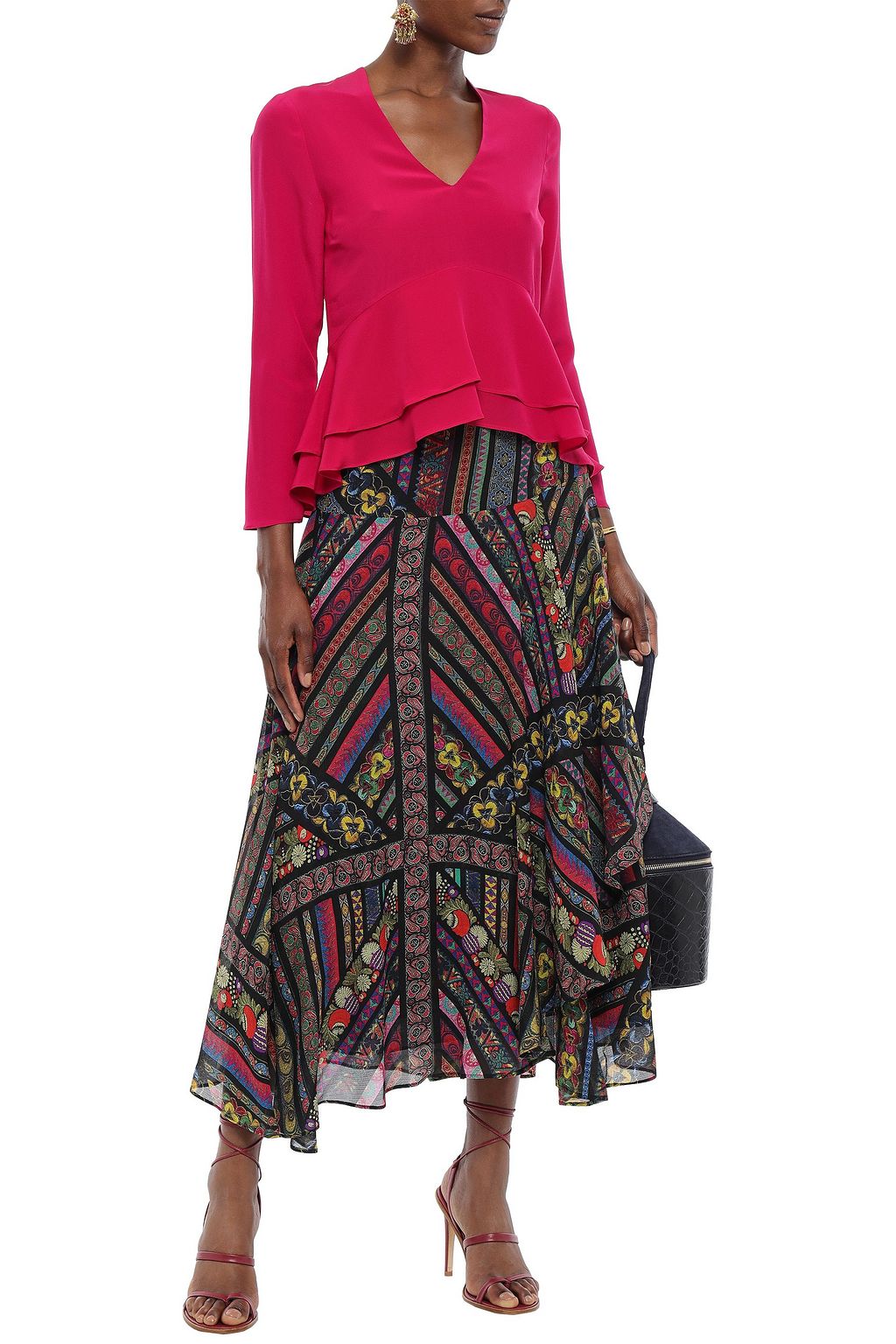 ETRO Printed silk-georgette midi skirt