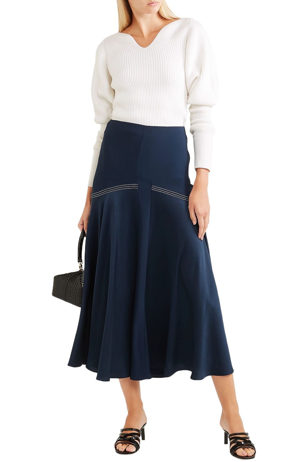 SONIA RYKIEL Satin-paneled crepe midi skirt