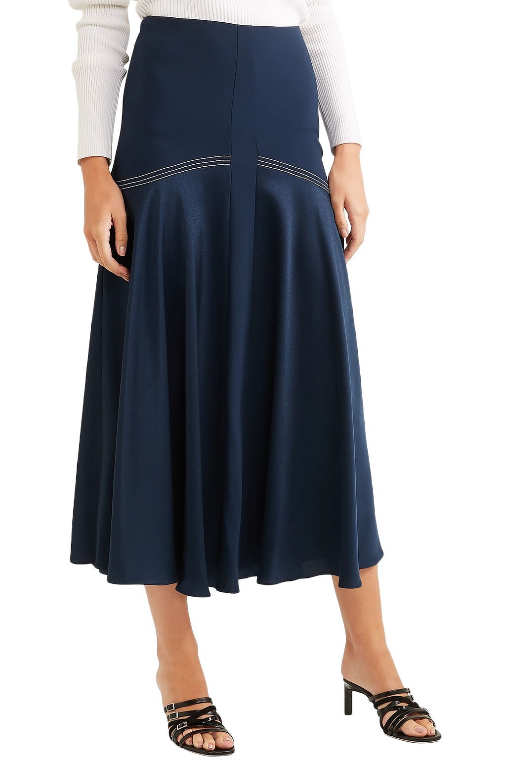 SONIA RYKIEL Satin-paneled crepe midi skirt