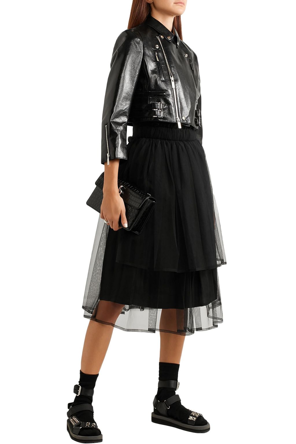 JUNYA WATANABE Cropped faux cracked-leather biker jacket