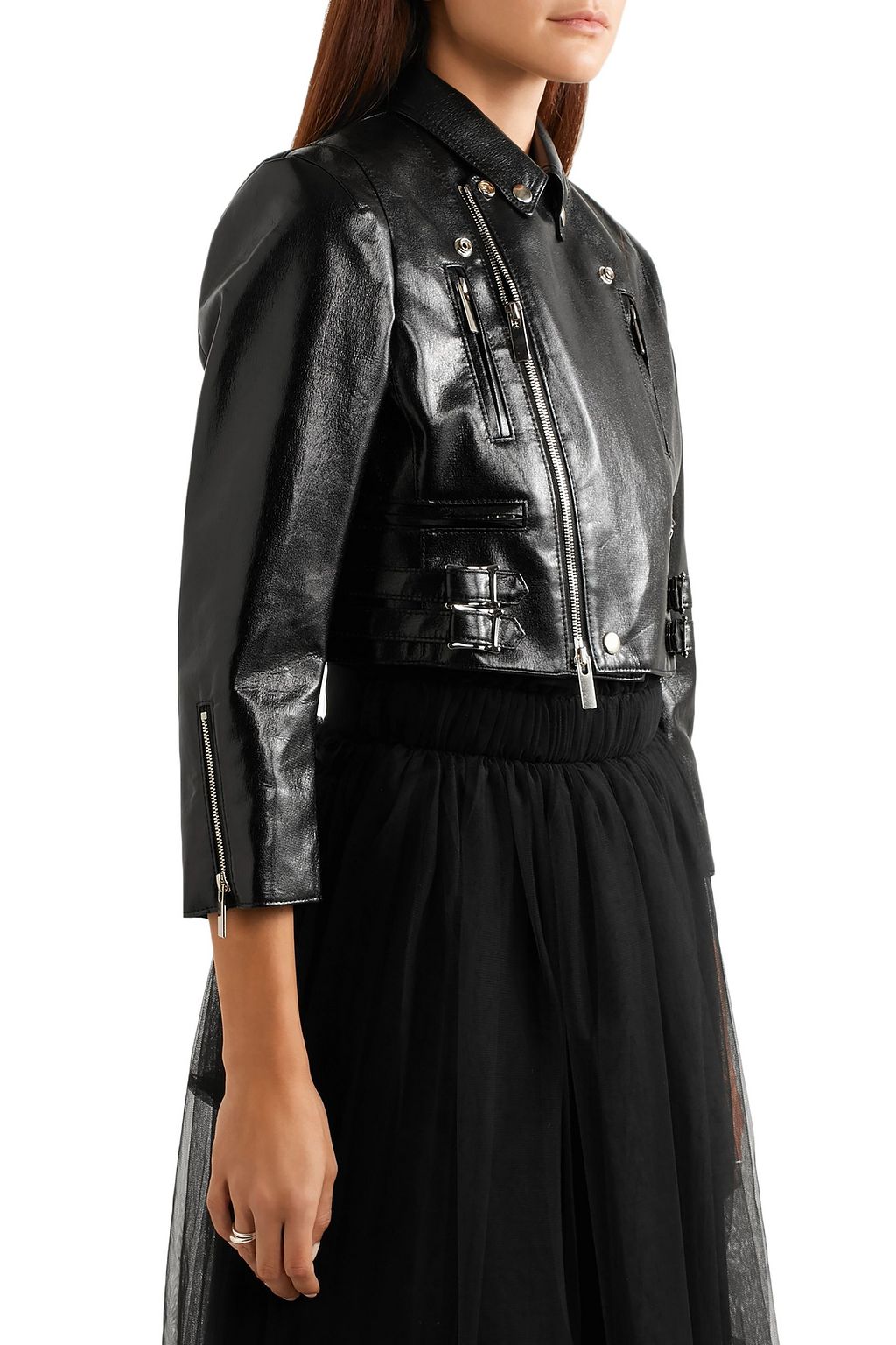 JUNYA WATANABE Cropped faux cracked-leather biker jacket