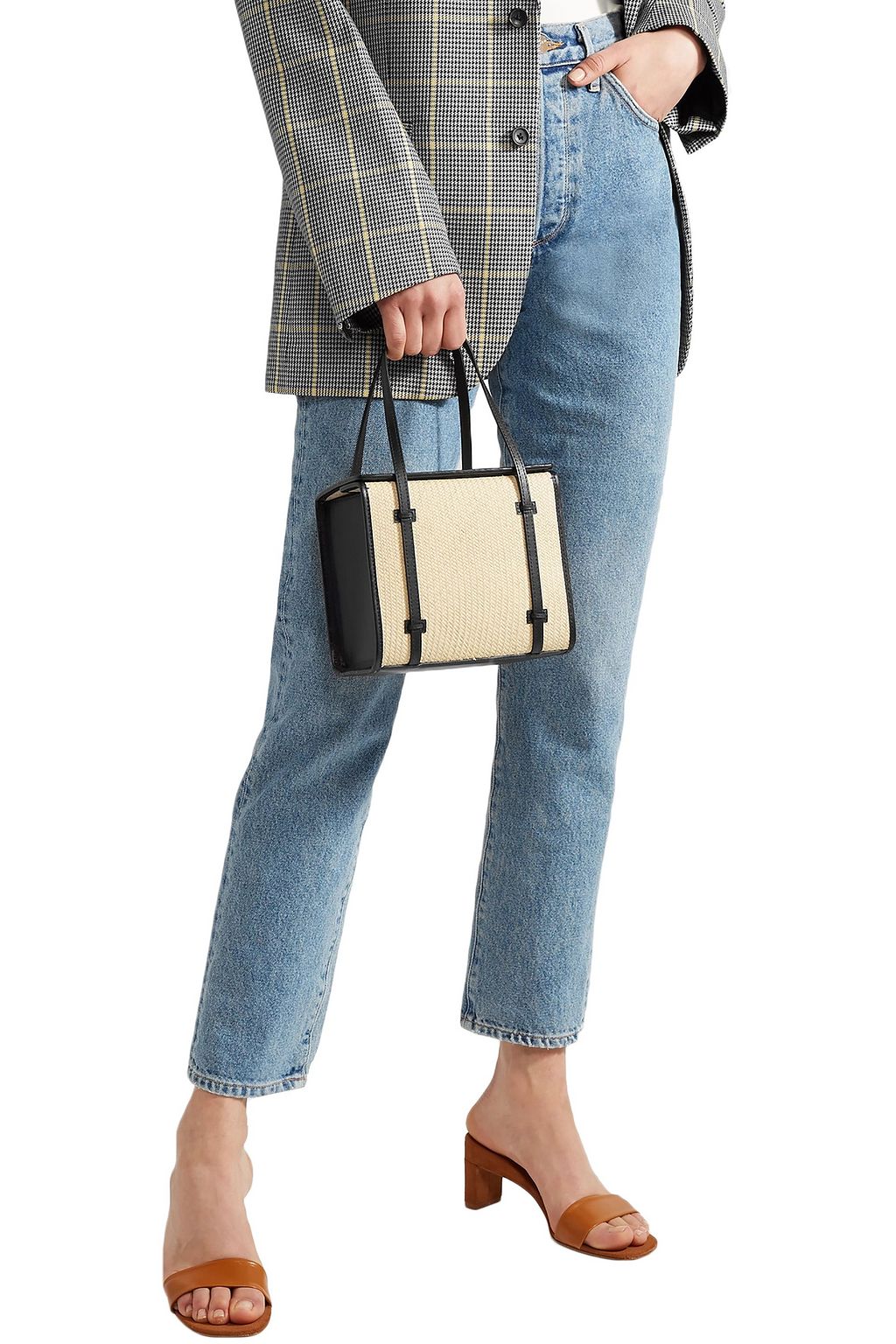 HUNTING SEASON Clo Box leather-trimmed woven raffia tote