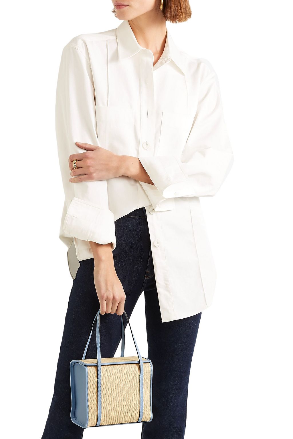 HUNTING SEASON Clo Box leather-trimmed woven raffia tote