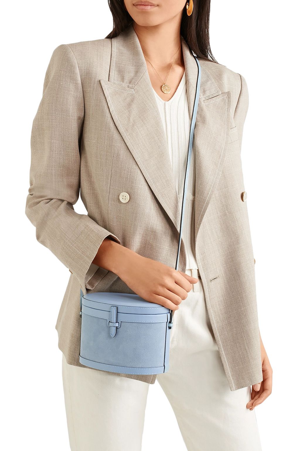 HUNTING SEASON Leather-trimmed suede shoulder bag