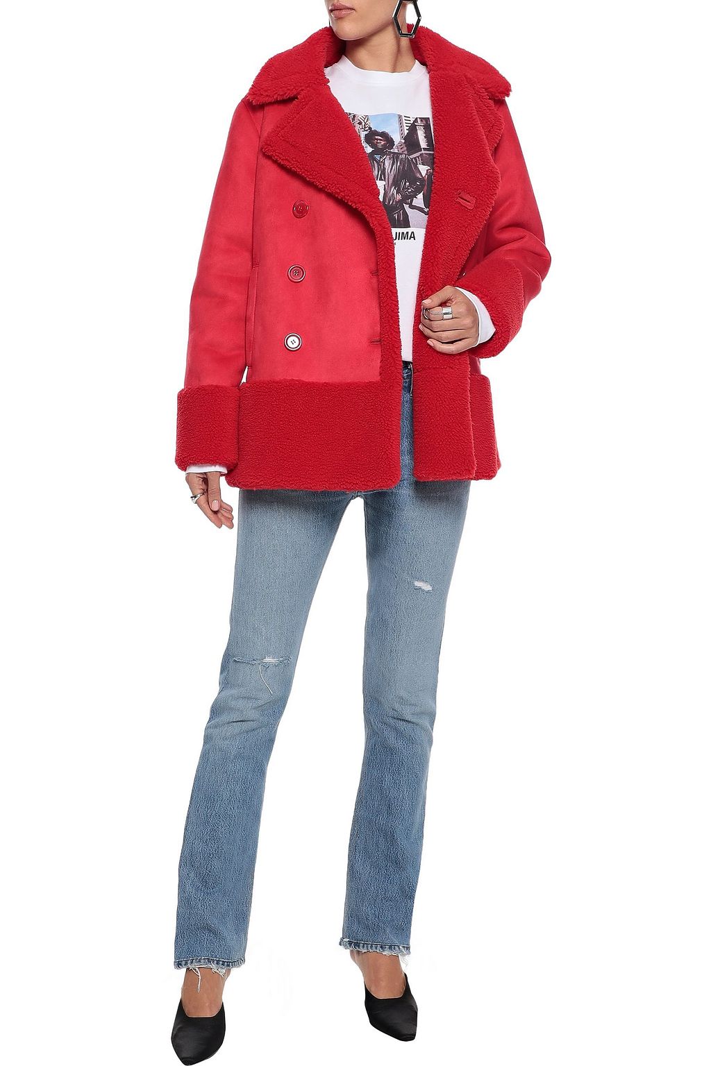STAND Johanne double-breasted faux shearling coat