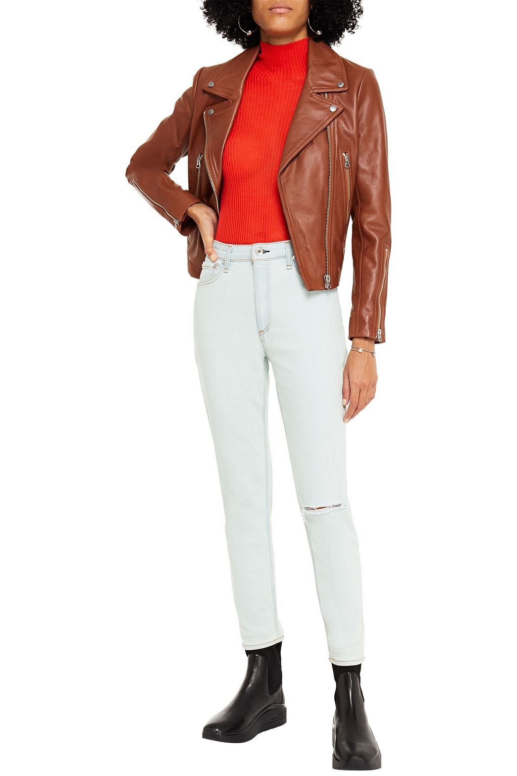 RAG & BONE Cropped distressed high-rise skinny jeans