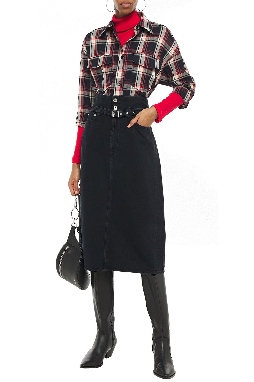 RAG & BONE Midirock aus Denim mit Gürtel