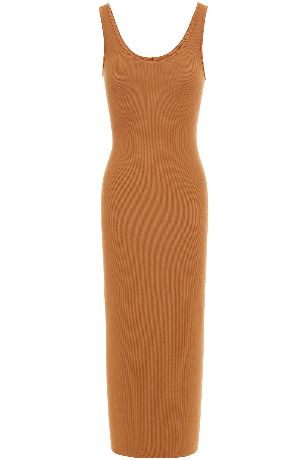 camel ribbed midi dress