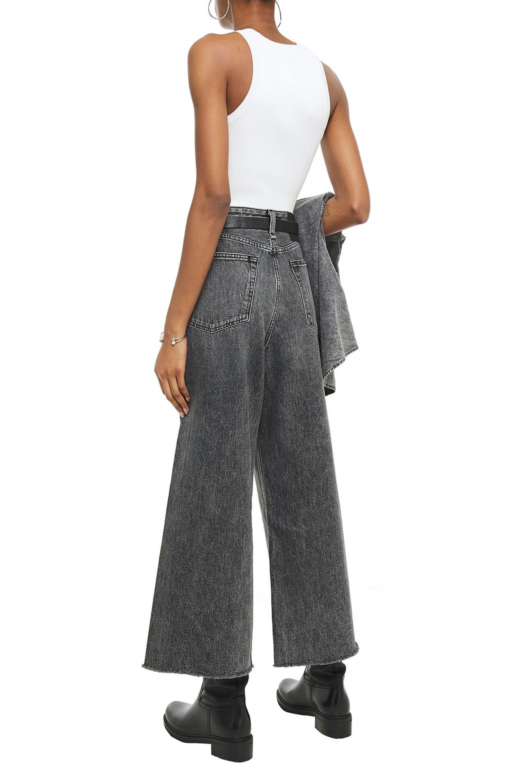 Charcoal Frayed high-rise wide-leg jeans | Sale up to 70% off | THE