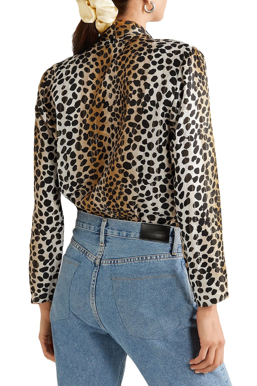RIXO Avril wrap-effect metallic leopard-print satin and stretch-lace bodysuit