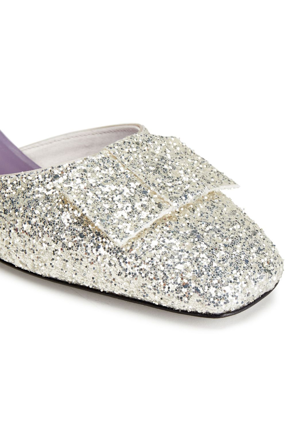 VICTORIA BECKHAM Bow-embellished glittered canvas mules