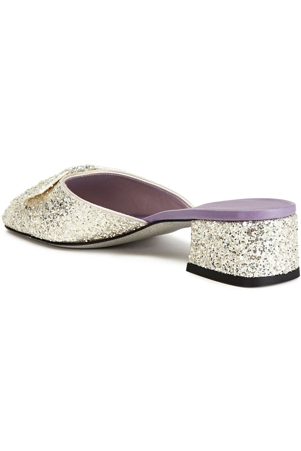 VICTORIA BECKHAM Bow-embellished glittered canvas mules