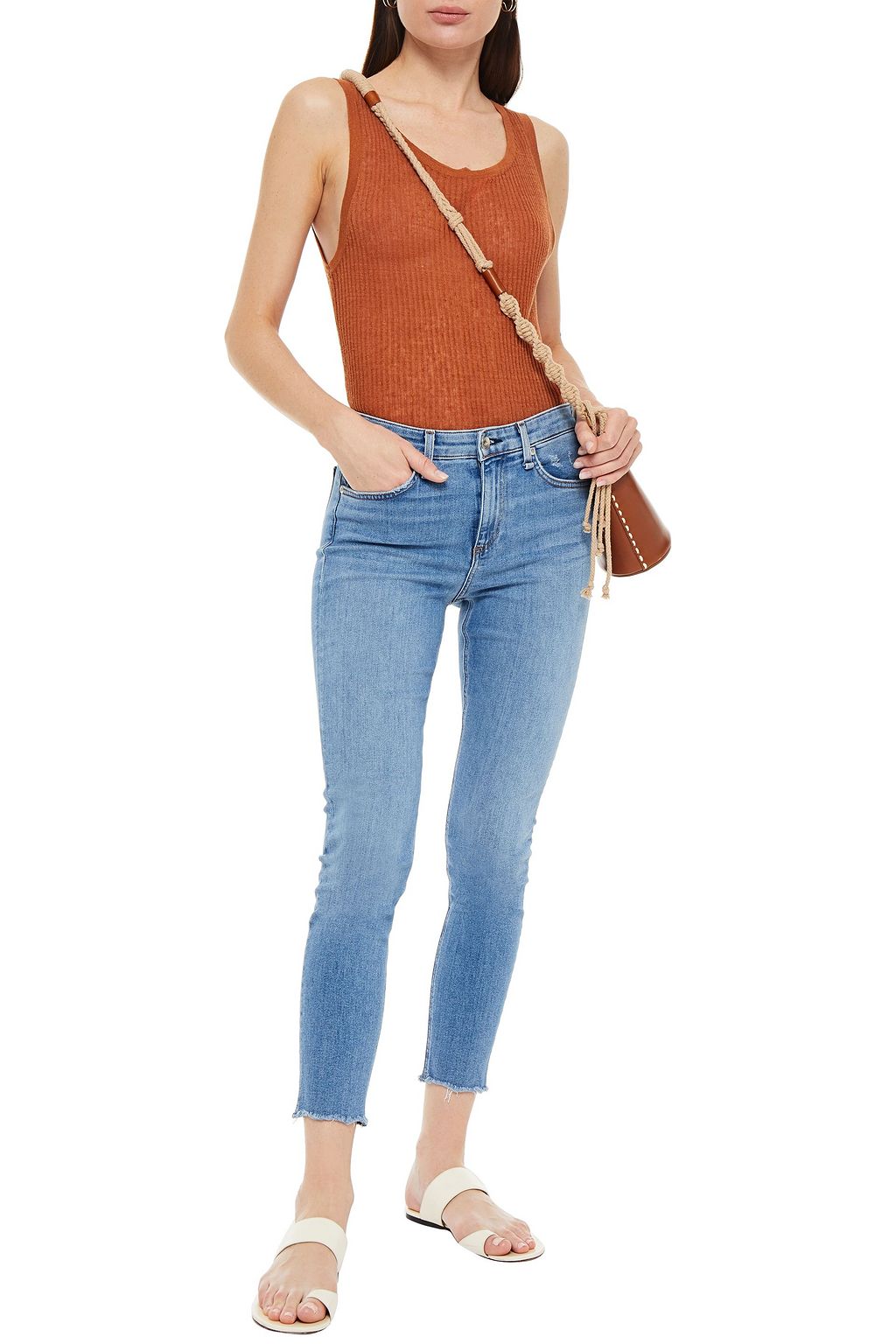 RAG & BONE Cropped distressed mid-rise skinny jeans
