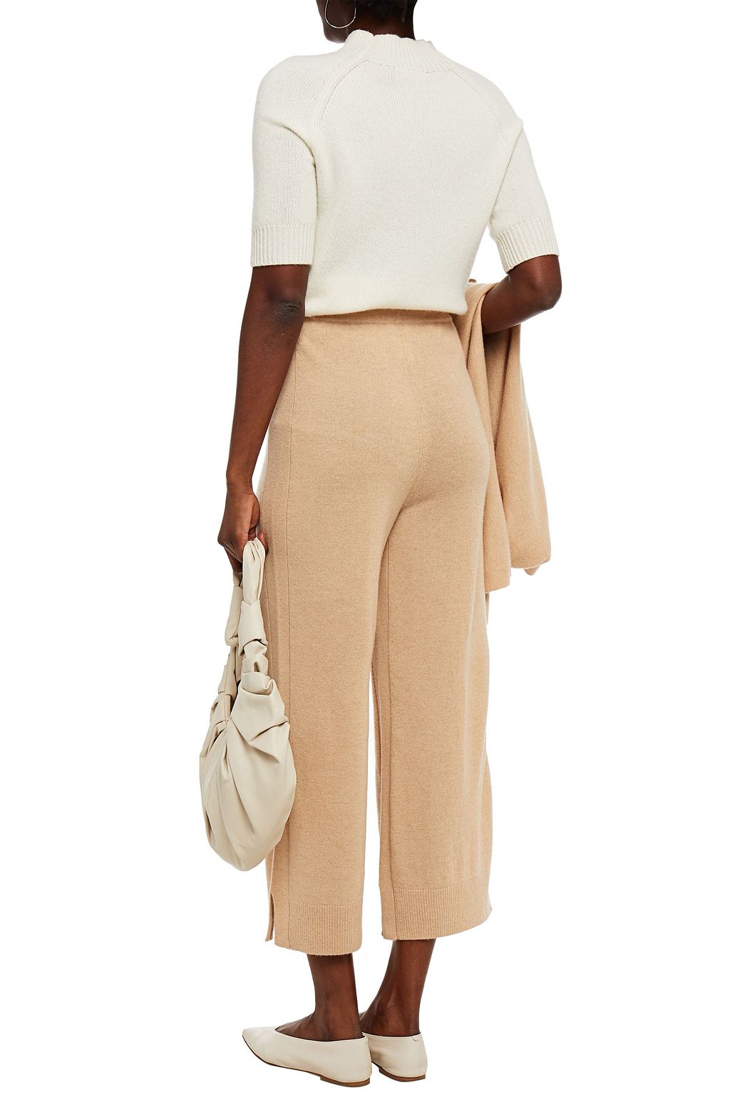 ROSETTA GETTY Cropped mélange cashmere wide-leg pants