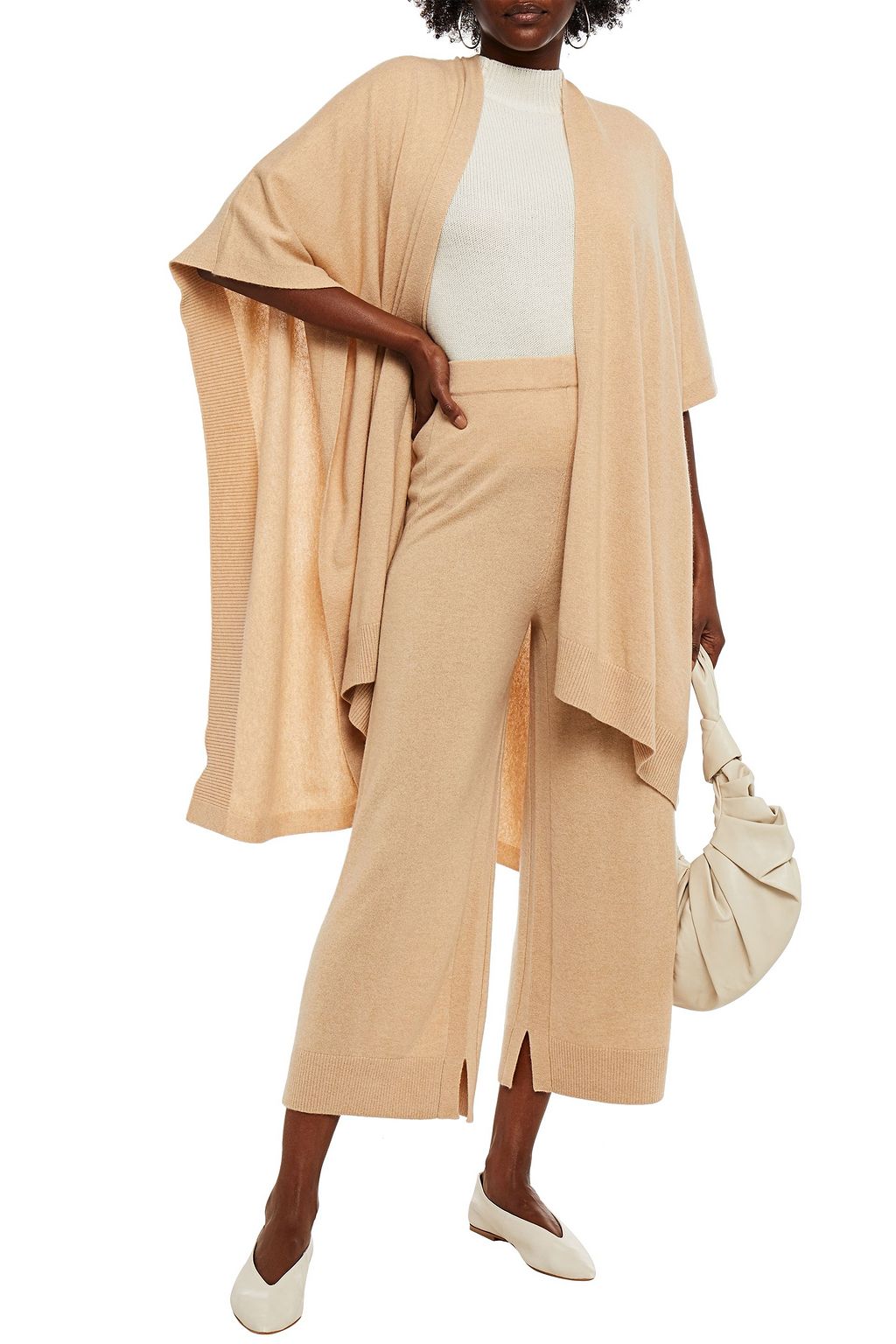 ROSETTA GETTY Cropped mélange cashmere wide-leg pants