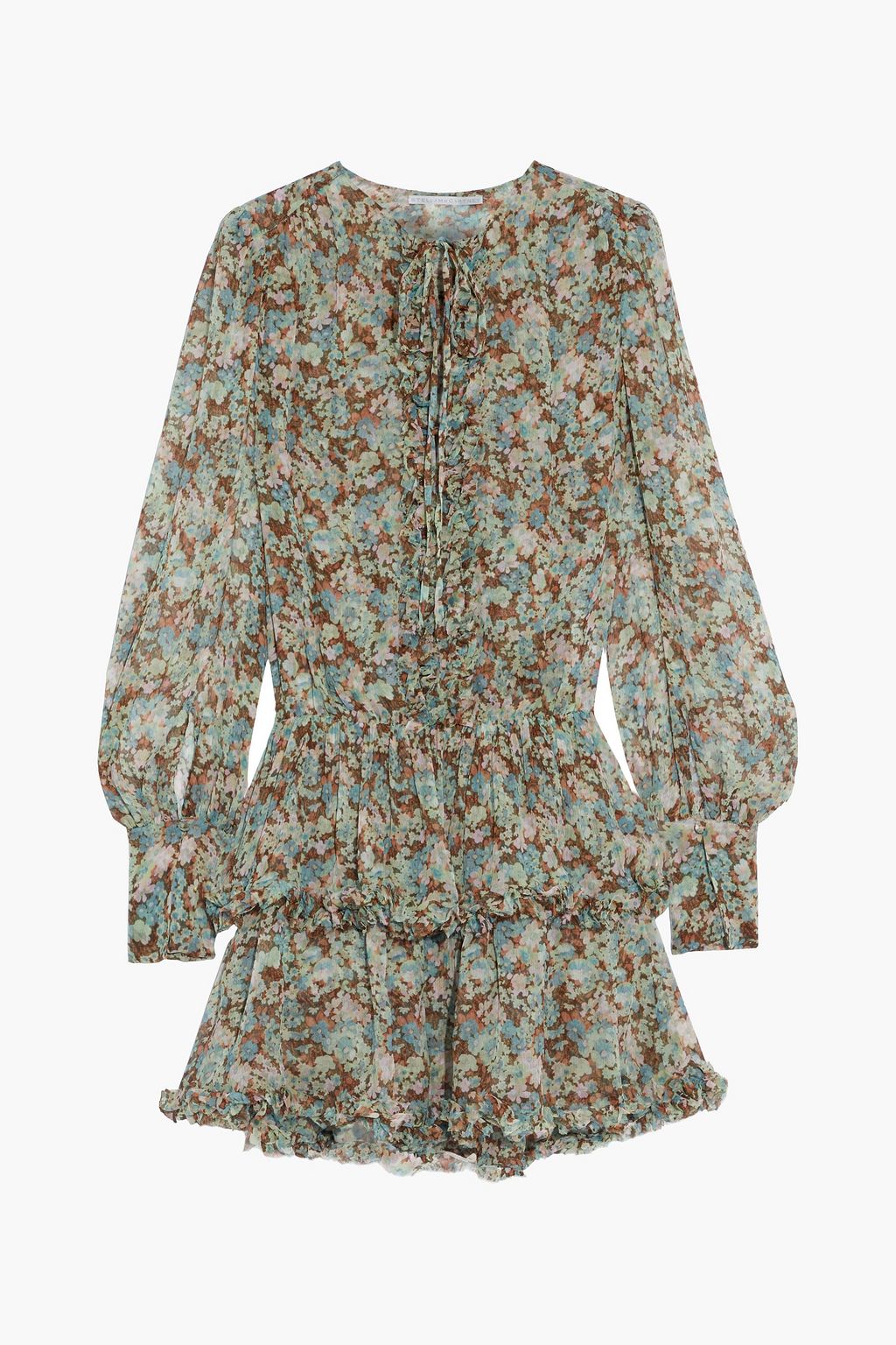 STELLA MCCARTNEY Ruffled floral-print silk-georgette mini dress | Sale ...