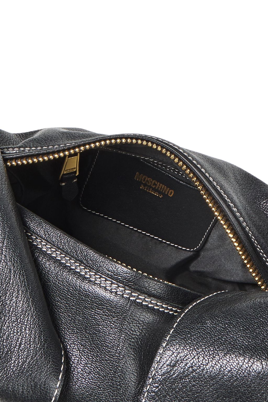 MOSCHINO Logo-embellished textured-leather shoulder bag