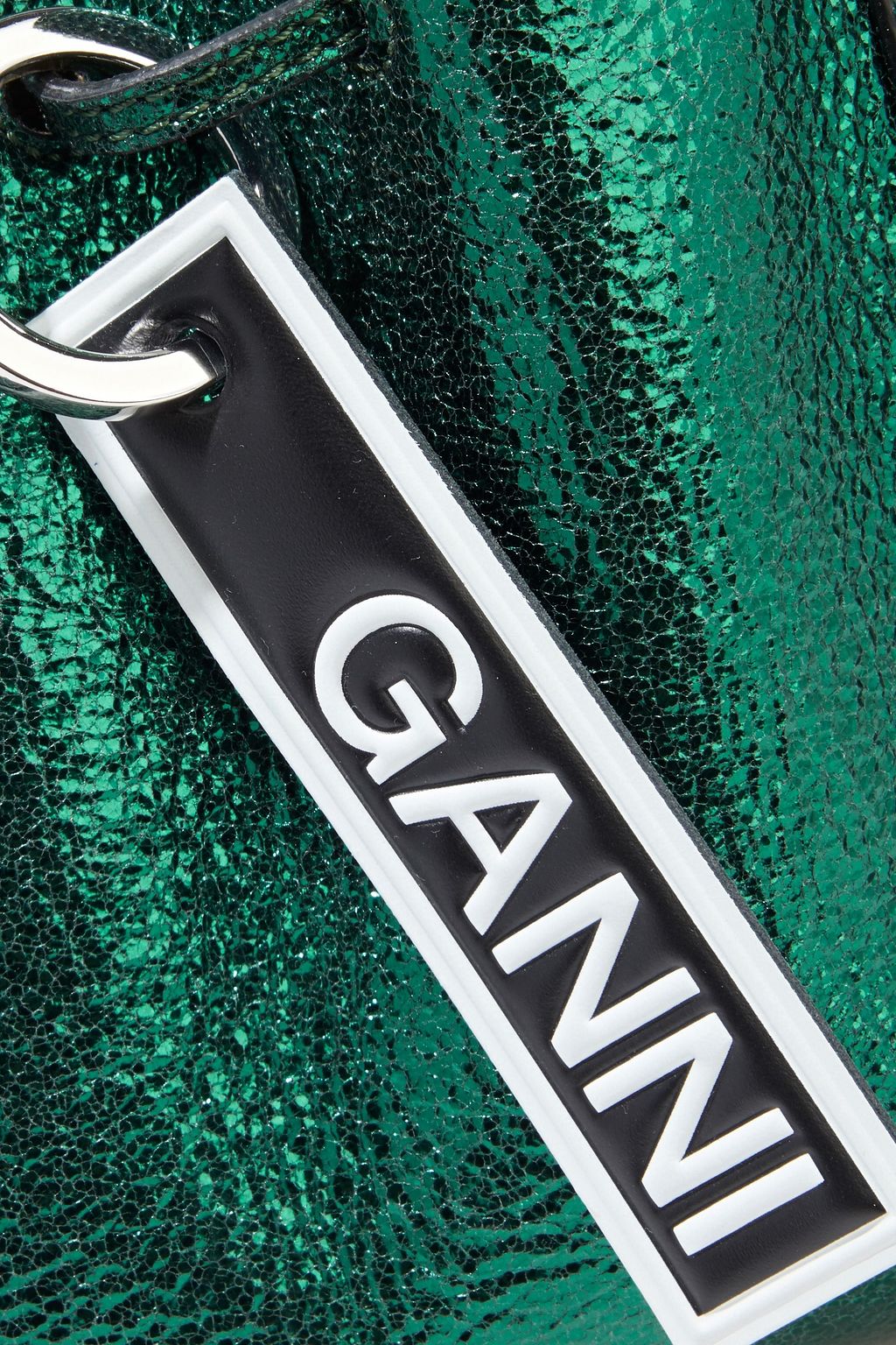GANNI Embellished metallic cracked-leather bucket bag