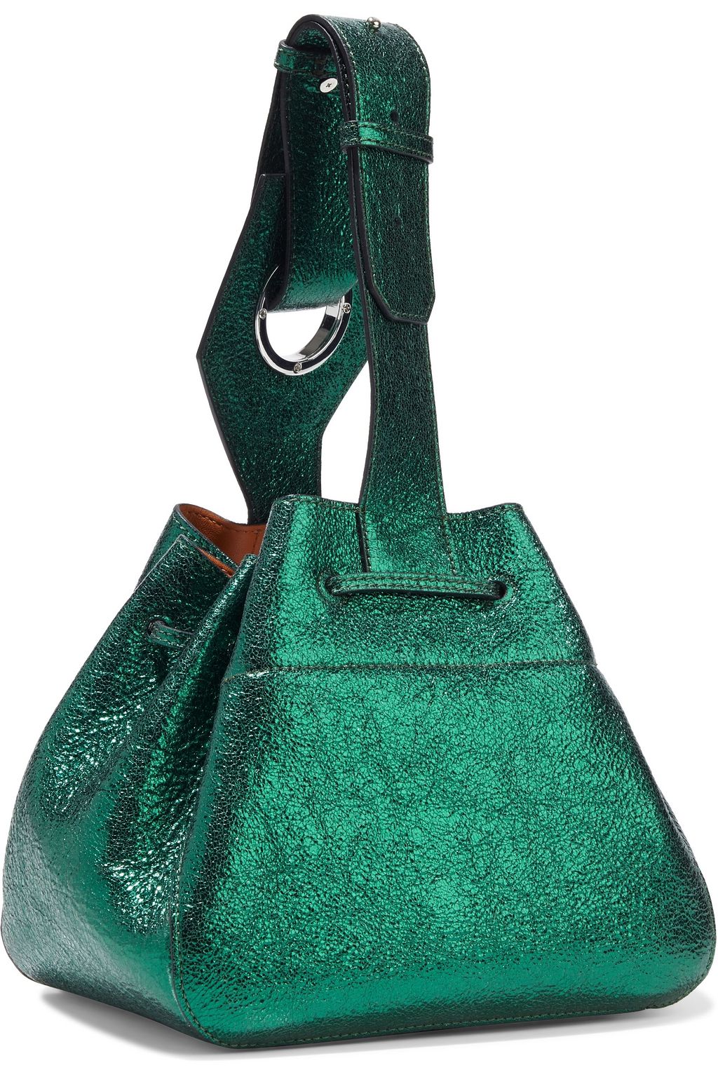 GANNI Embellished metallic cracked-leather bucket bag