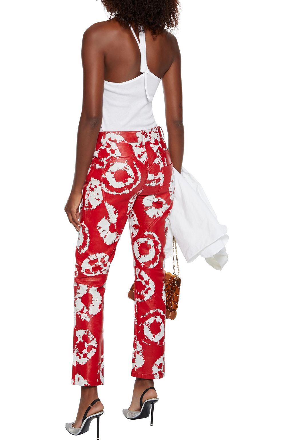 AREA Lederhose mit geradem Bein und Batikmuster
