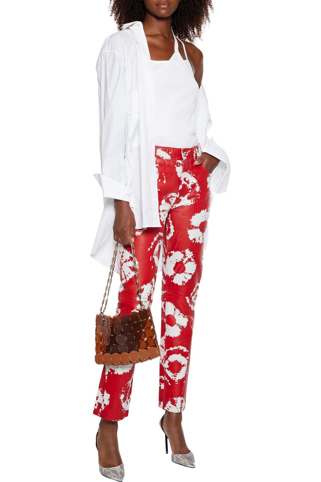 AREA Lederhose mit geradem Bein und Batikmuster