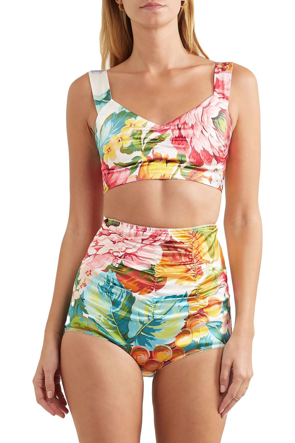 DOLCE&GABBANA Floral-print stretch-silk satin high-rise briefs