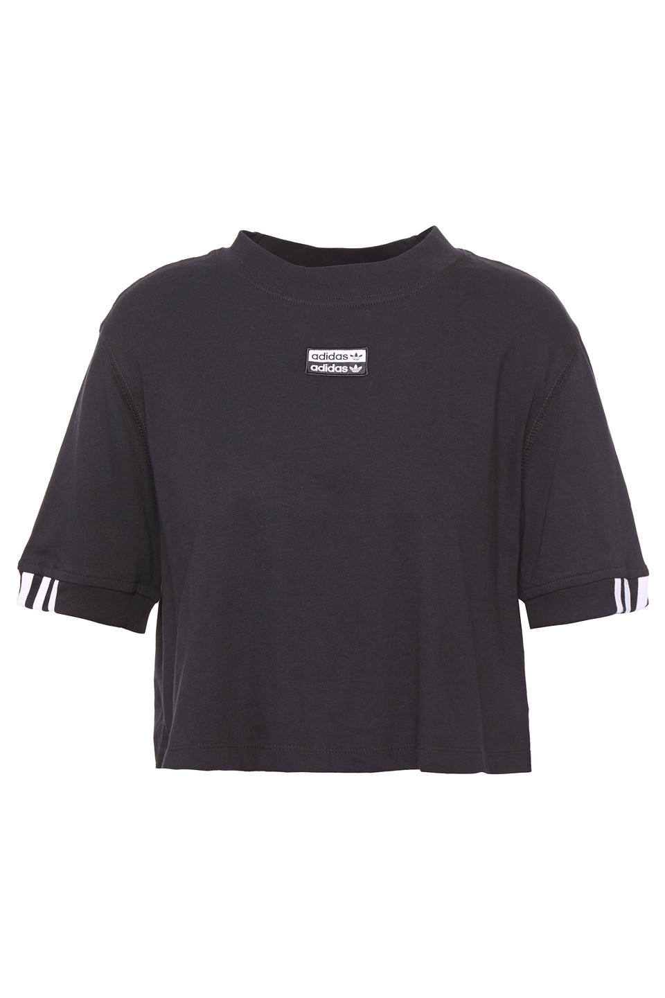 Adidas Originals Woman Cropped Striped Cotton-jersey T-shirt Black Size 46