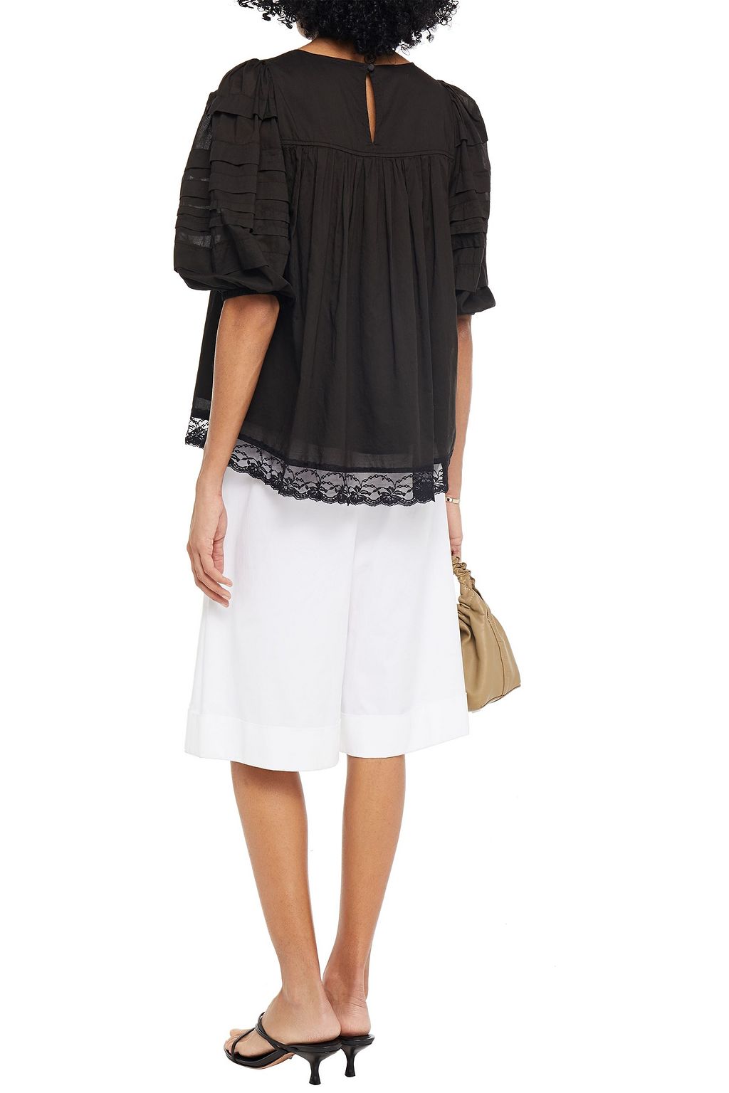 CLU Lace-trimmed pleated cotton-voile blouse