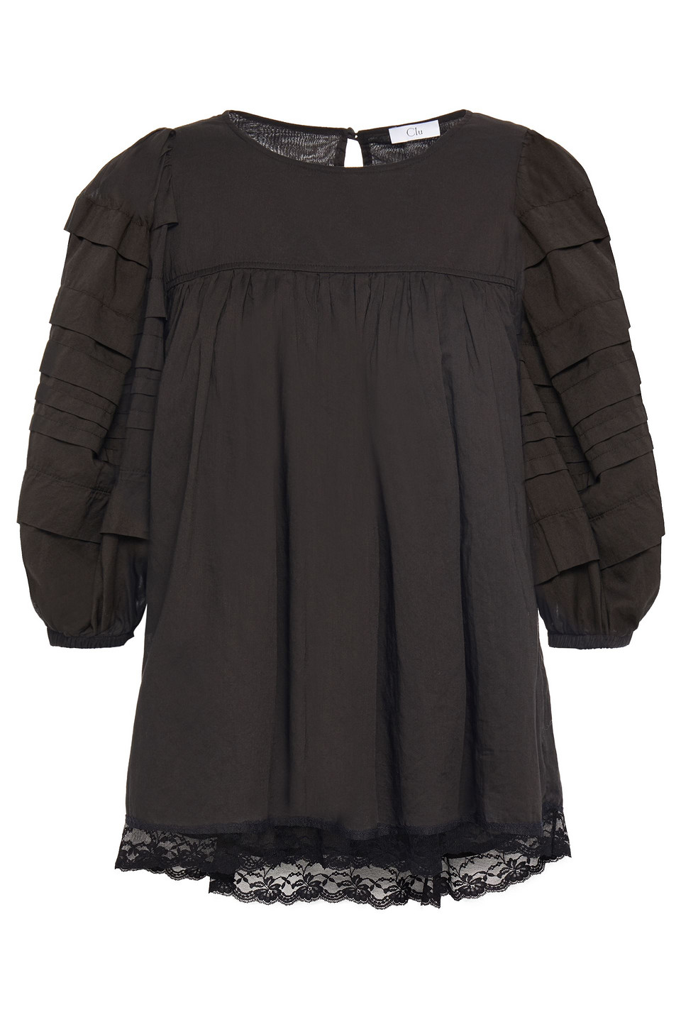 Clu Woman Lace-trimmed Pleated Cotton-voile Blouse Black Size L