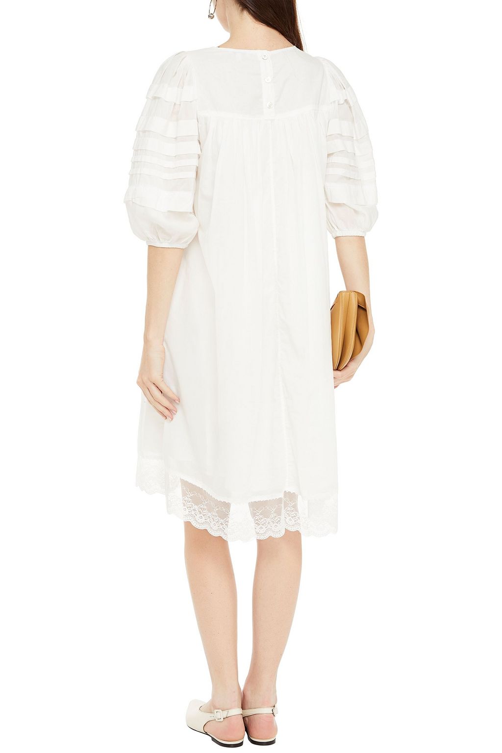 CLU Lace-trimmed pleated cotton-mousseline dress