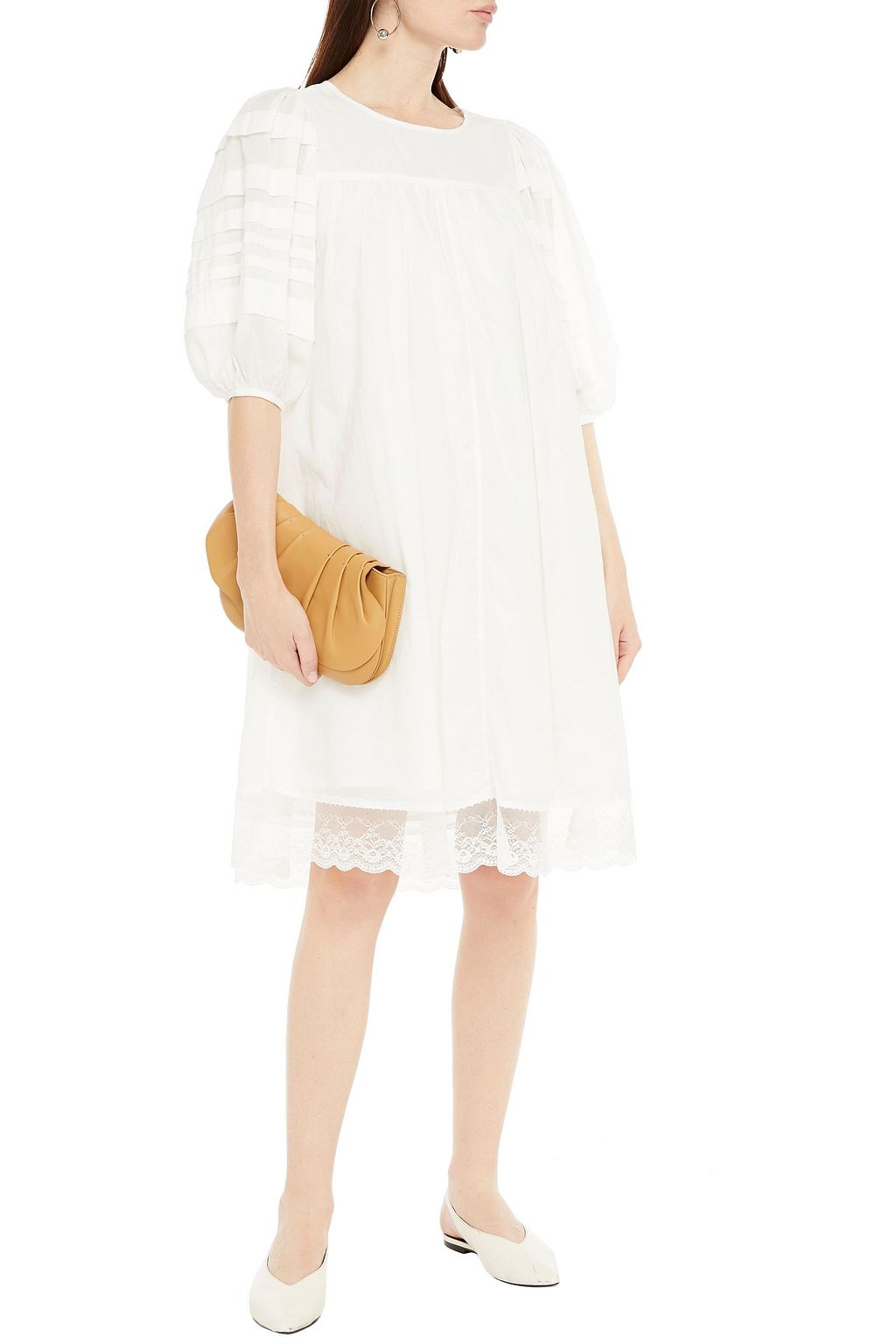 CLU Lace-trimmed pleated cotton-mousseline dress