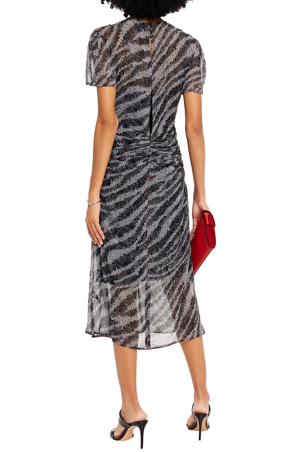 RAG & BONE Maris ruched zebra-print silk-georgette midi dress