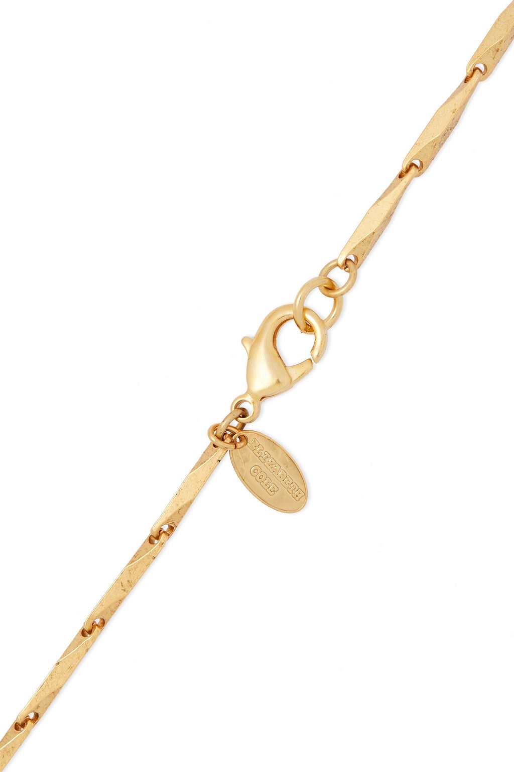 ELIZABETH COLE 24-karat gold-plated, wood, glass, tassel, bead and Swarovski crystal necklace