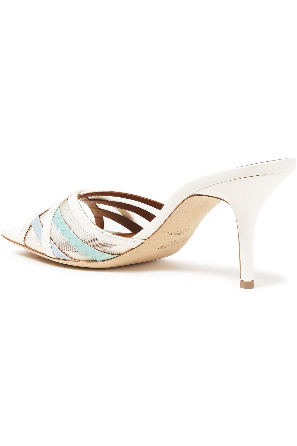 MALONE SOULIERS Poppy 70 mesh, elaphe and leather mules