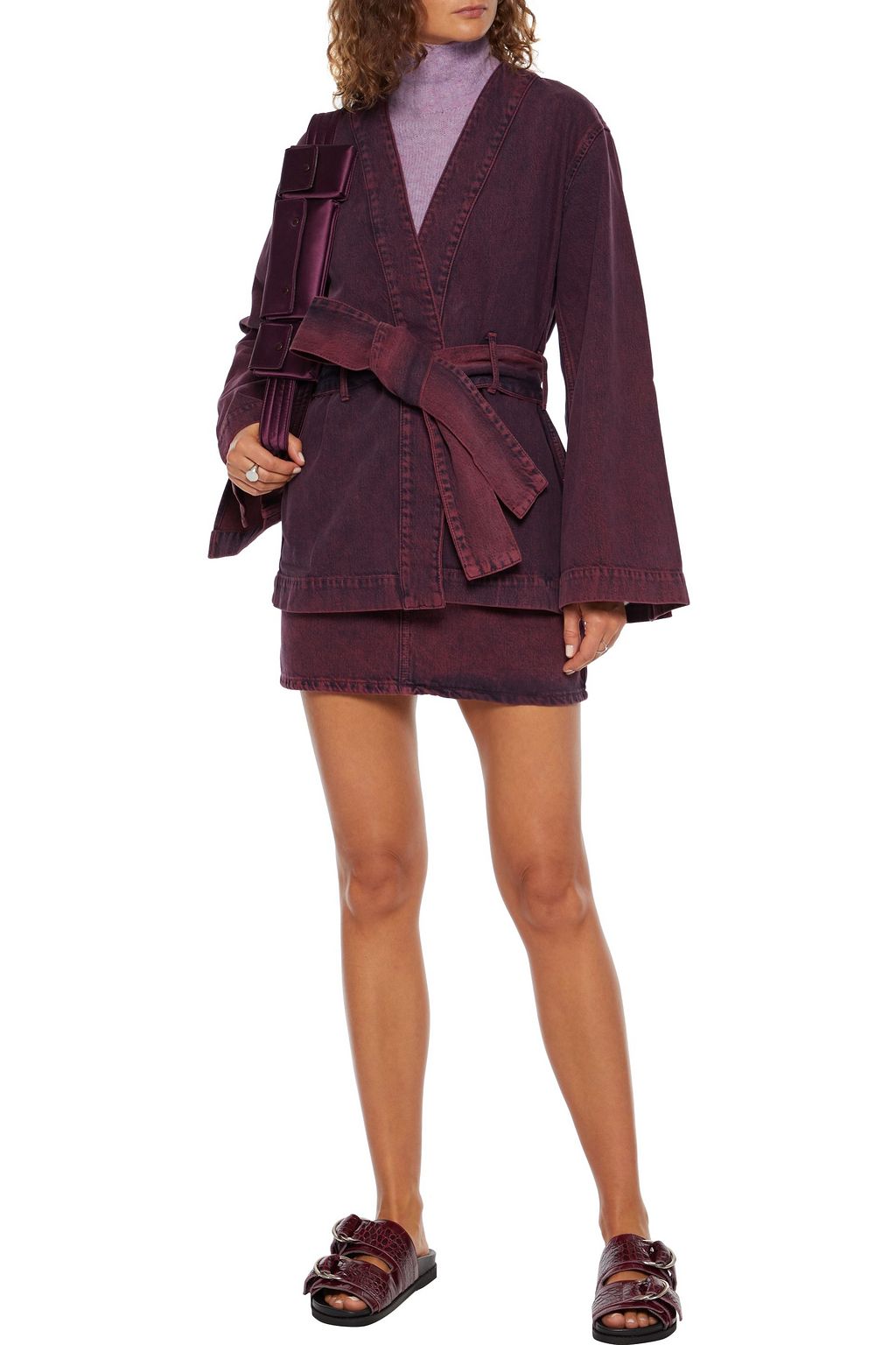 GANNI Belted acid-wash denim kimono
