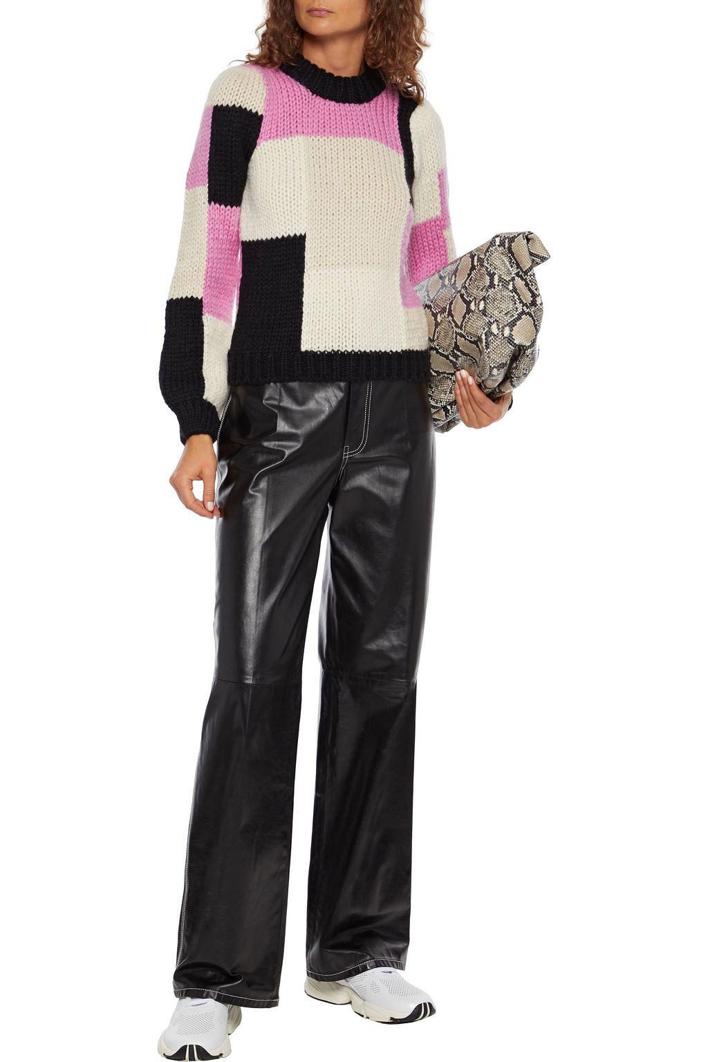 GANNI Color-block merino wool and alpaca-bend sweater